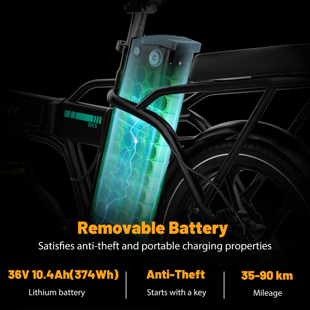 Hitway BK5S 90KM Folding E Bike 36V 10.4Ah 250W 16×2.125 Inch Tire