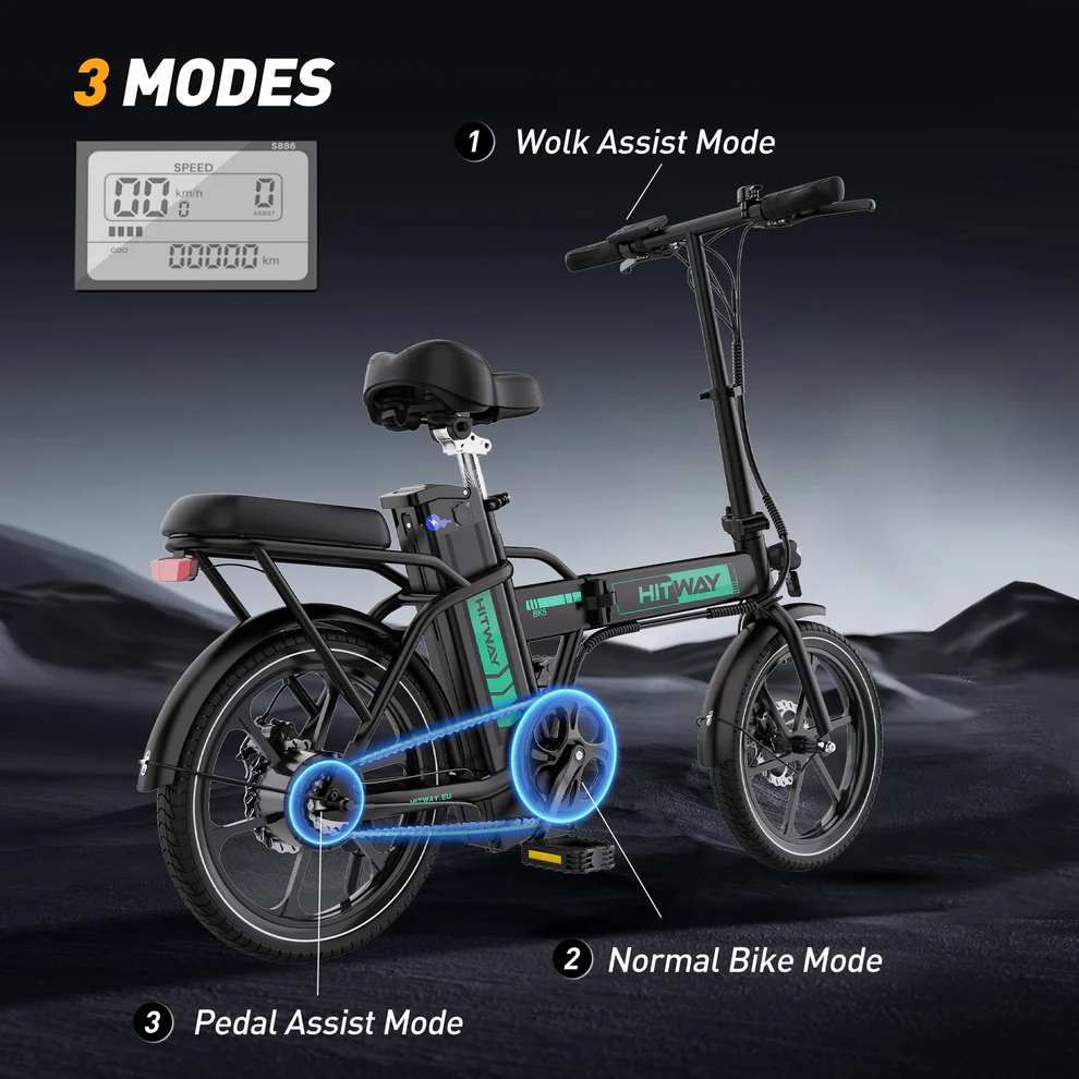 Hitway BK5S 90KM Folding E Bike 36V 10.4Ah 250W 16×2.125 Inch Tire